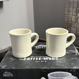 Cream Stoneware Coffee Mugs - Set of 6. 11 ounces.